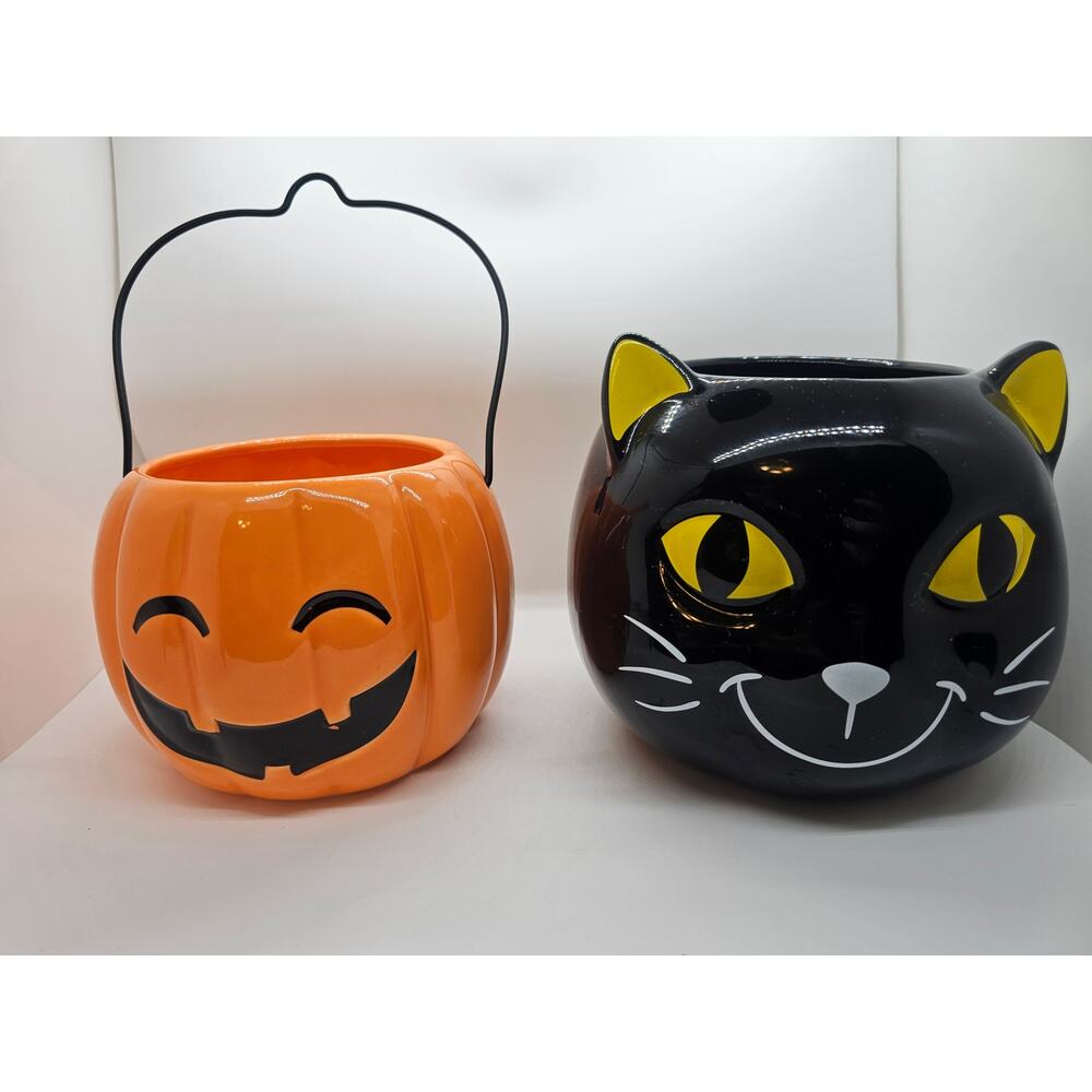Yankee Candle Black Cat‎ and Pumpkin Candle Holders 2019 (Fast Shipping) OBO